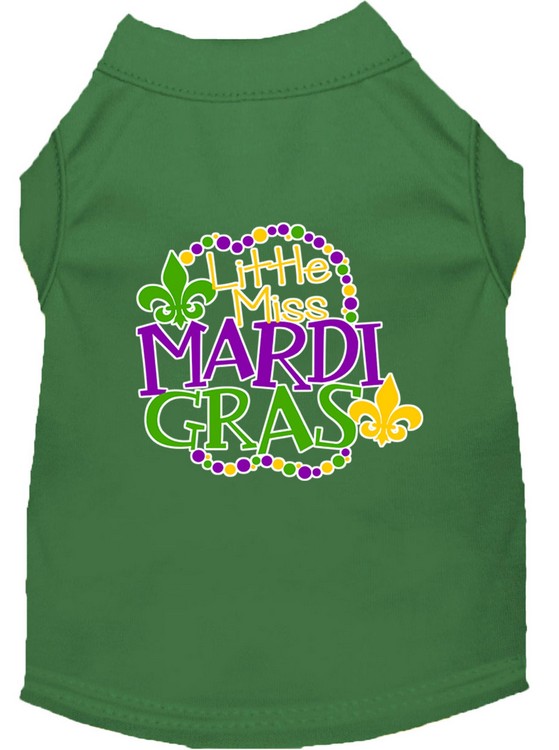 Miss Mardi Gras Screen Print Mardi Gras Dog Shirt Green XS